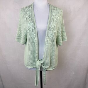 Alfred Dunner Women Sz L Crochet Knit Embroidered Open Cardigan Cotton NWOT